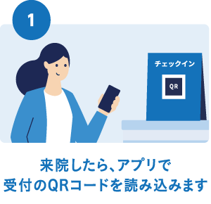 来院したらアプリで受付のQRコードを読み込みます。